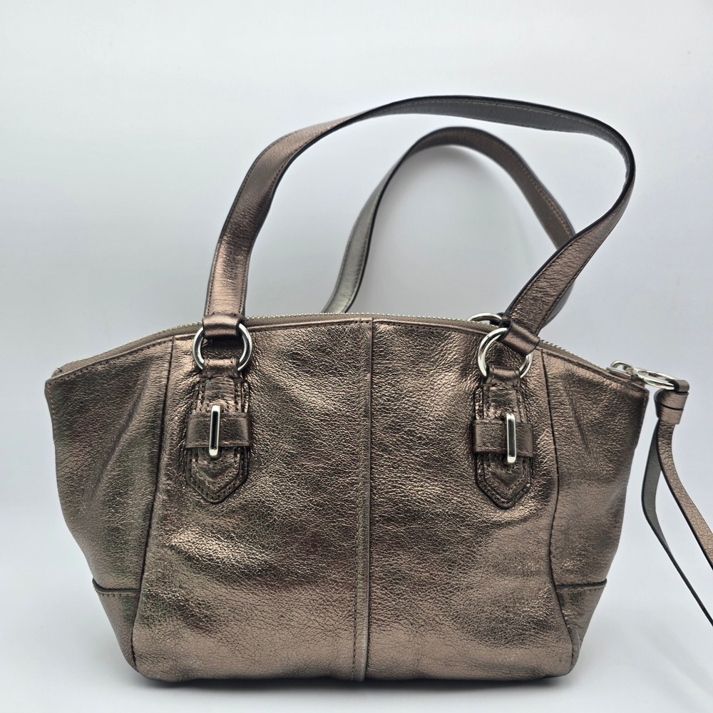 Coach Gun Metal Metallic Bronze Leather Satchel Handbag Silver Hardware